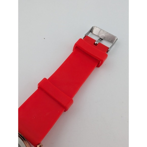 Geneva Watch Women 38mm Rose Gold Case Red Silicone Band- New Battery - Picture 8 of 9